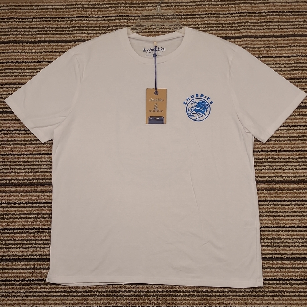 CHUBBIES White Blue The Flamingo Shirt Large Short Sleeve Mens T Shirt NEW - Picture 2 of 8